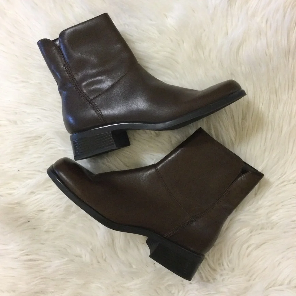 Studio Works Brown Leather Braydon Side Zip Ankle Boots Size 6.5